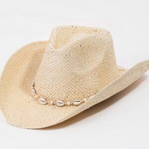 Seashell Straw Cowboy Hat - Ivory